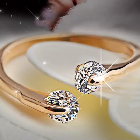 Rose Gold Double Diamond Adjustable Open Ring - Picture 7 of 8